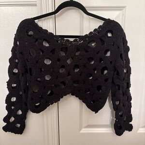 Anthropologie Maeve Black Cut Out Crochet Top One Size